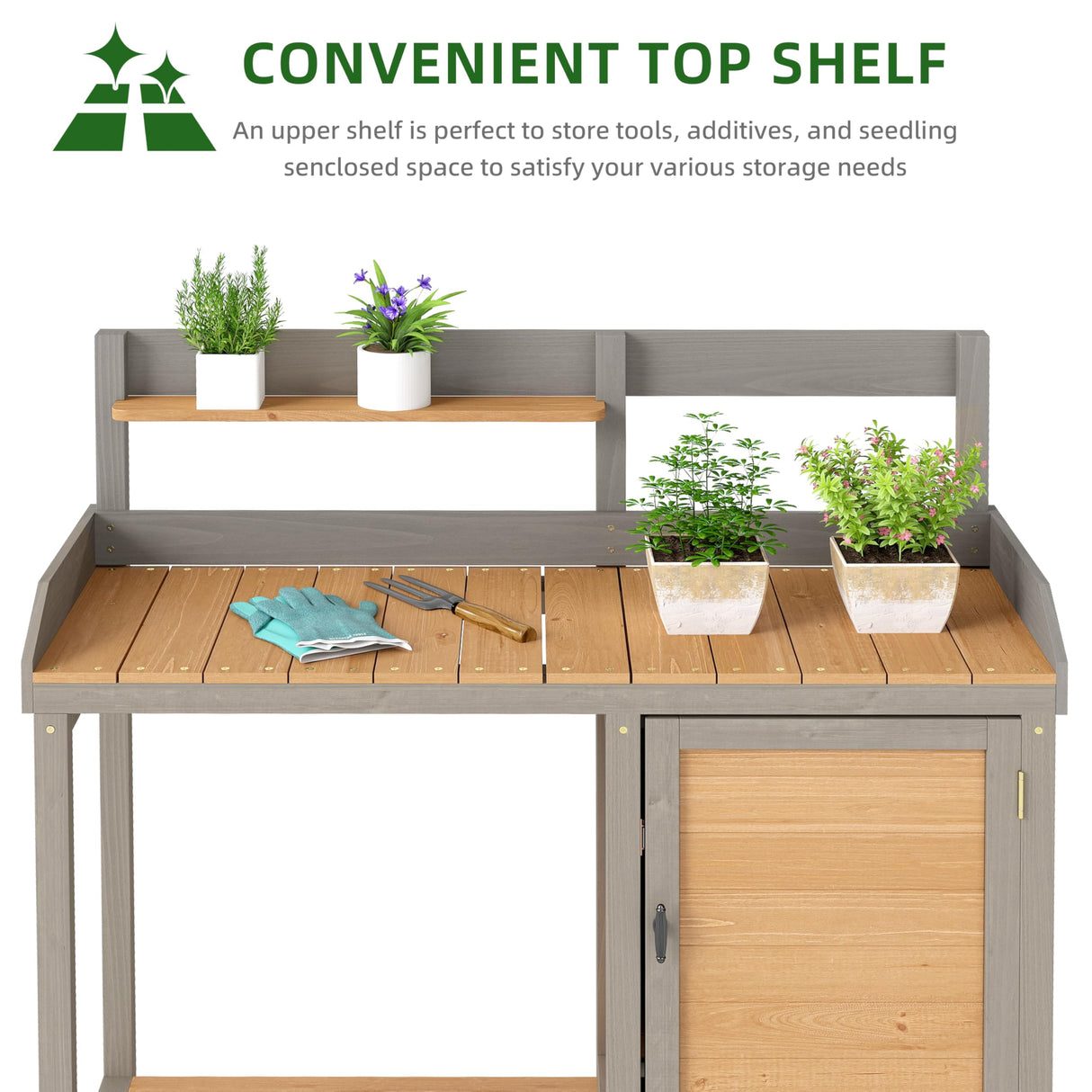 Wooden Potting Bench Table with Sink,Outdoor Garden Table Work Bench with Storage, Workstation for Outside Patio Lawn SoliWood