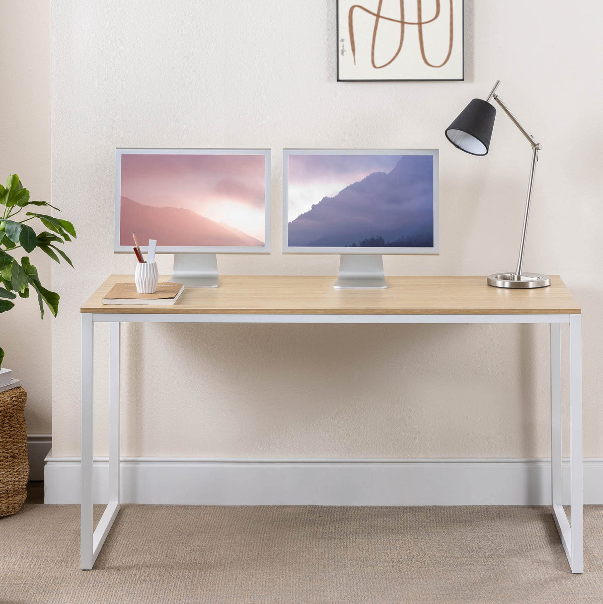 ZINUS Jennifer 55 Inch White Frame Desk, Computer Workstation, Office Desk, Dining Table, Easy Assembly, Natural Zinus