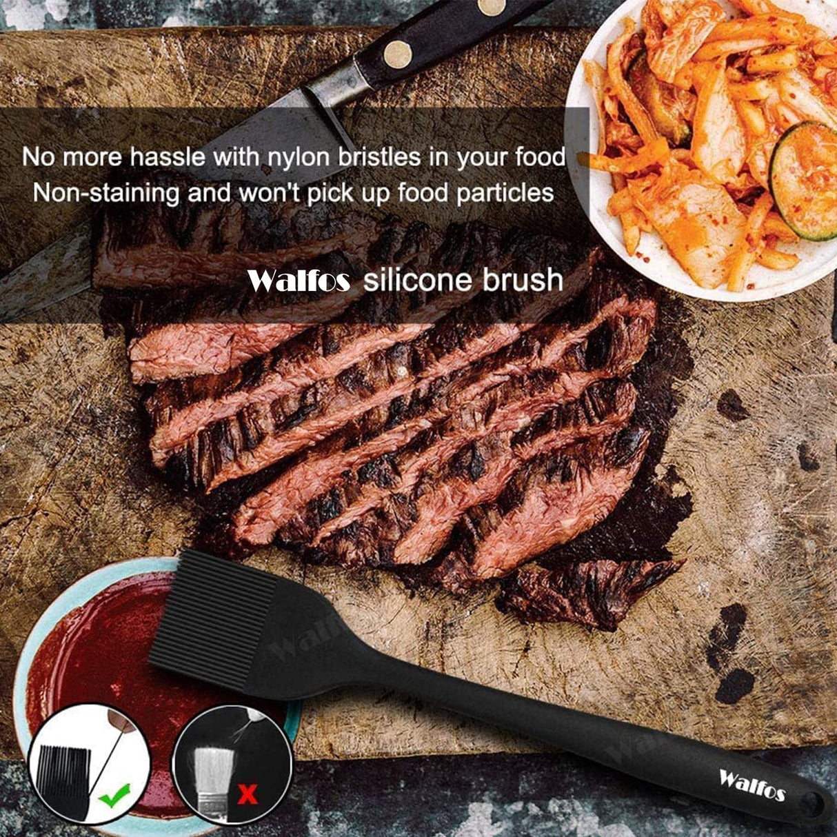Walfos Silicone Basting Pastry Brush, Heat Resistant Pastry Brush Set, Strong Steel Core and One-Pieces Design, Perfect for BBQ Grill Baking Kitchen Cooking, BPA Free and Dishwasher Safe (2 Pcs) Walfos