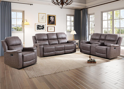 CANMOV Faux Leather Manual Reclining Sofa Furniture Set, Manual Recliner Chair, Manual Loveseat and 3 Seat Recliner Sofa Couch Set for Living Room,Grey