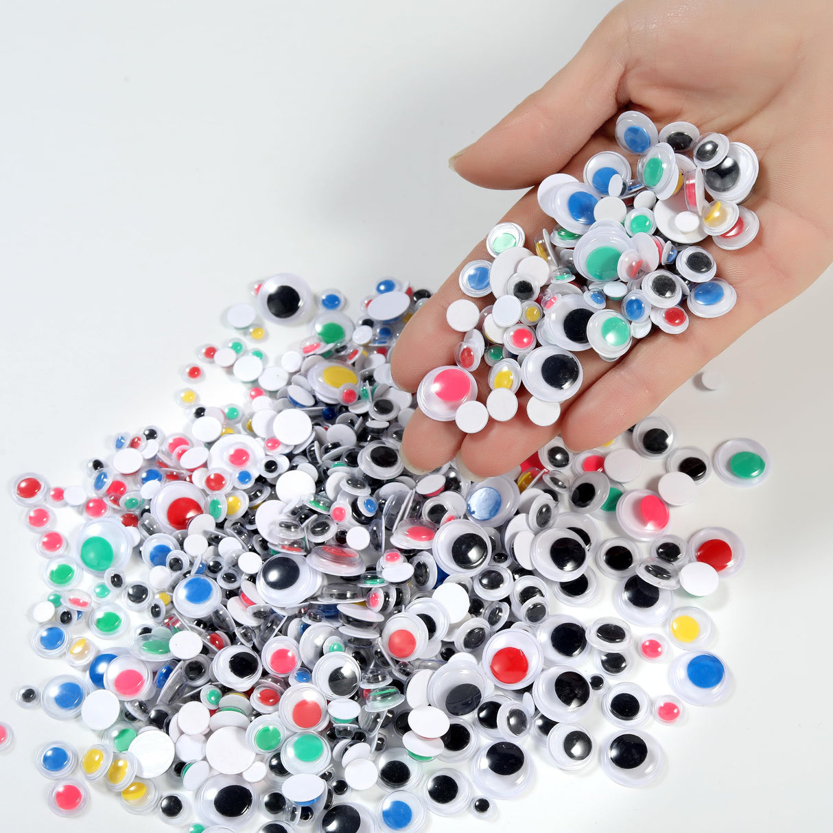 Hudinsun 600pcs Black and Multi Colors Wiggle Googly Eyes Self Adhesive, 6mm 8mm 10mm 12mm 15mm 20mm Small and Large Googly Eyes for Crafts Hudinsun