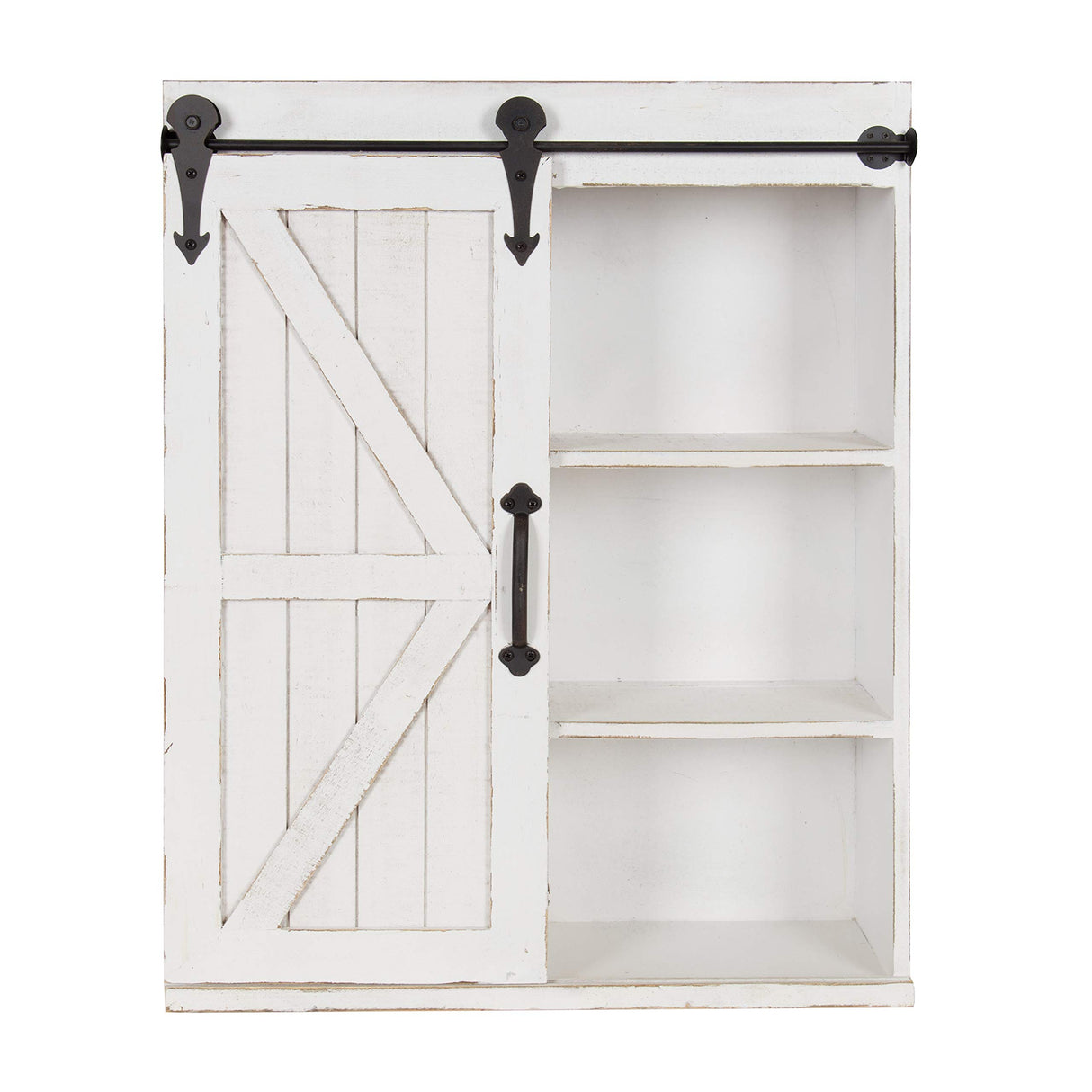 Kate and Laurel Cates Modern Farmhouse Decorative Wood Wall Storage Shelving Cabinet with Sliding Barn Door, Rustic White Kate and Laurel