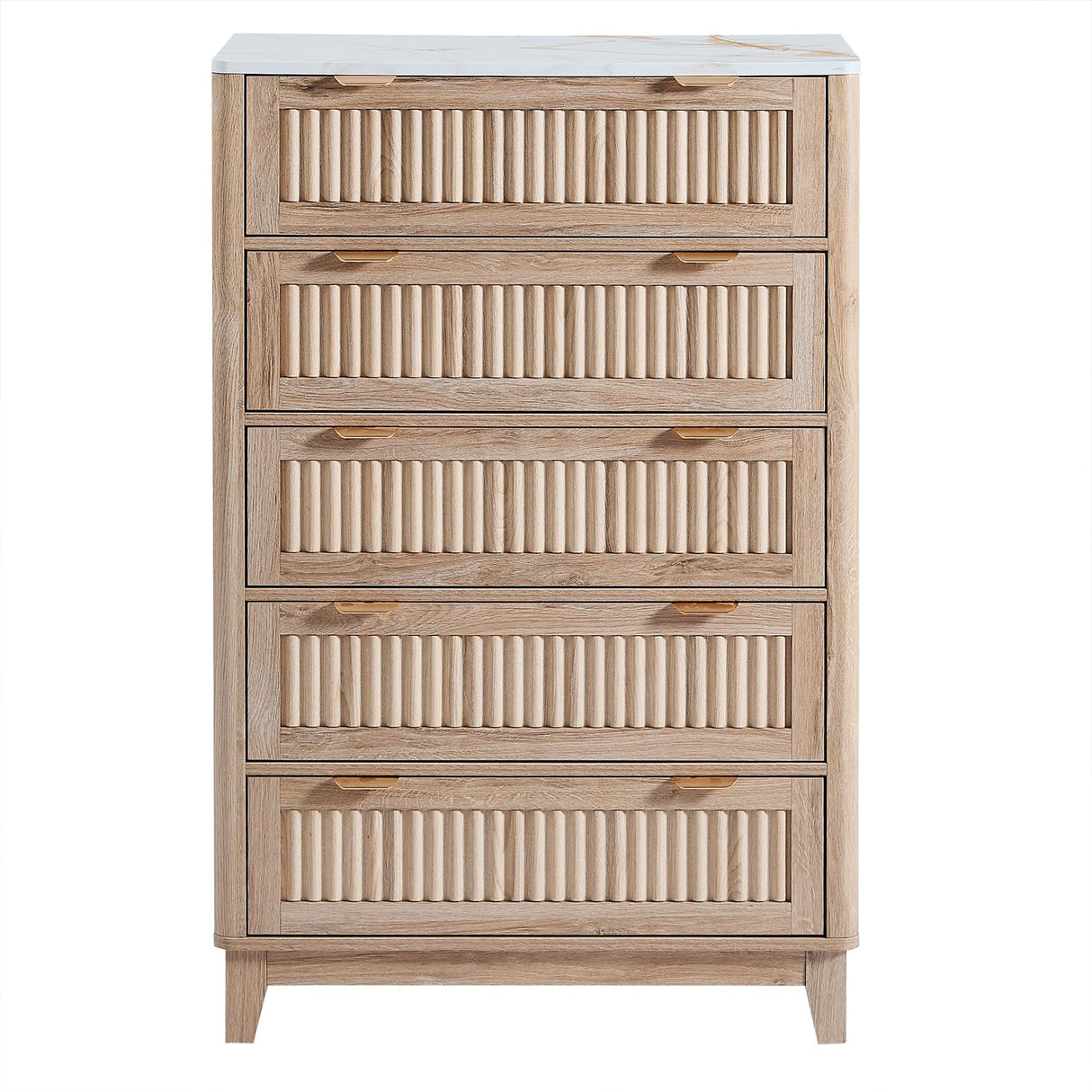GIAJORYA Fluted Tall Dresser for Bedroom, 5 Drawer Dressers with Faux Marble Top, Wooden Chest of Drawers, Modern Storage Cabinet Organizer, Natural Oak GIAJORYA