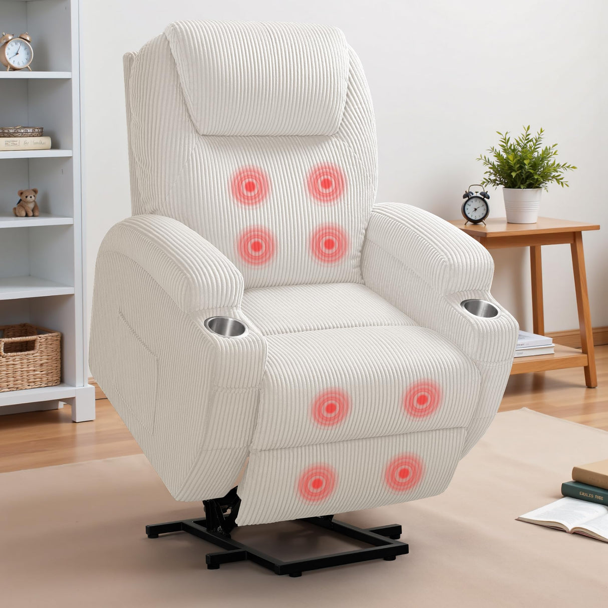 Flamaker Power Lift Recliner Chair Electric Lift Recliner for Elderly Power Lift Recliner Chair with Cup Holders Side Pockets for Living Room (Corduroy, Beige) Flamaker