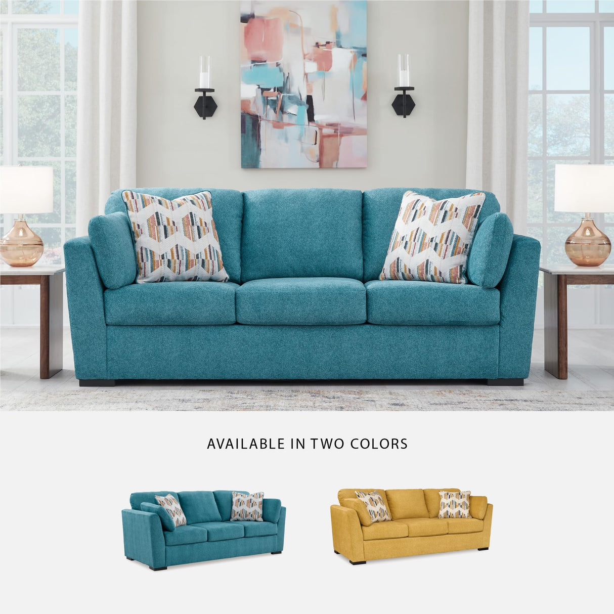 Signature Design by Ashley Keerwick Scandinavian Sofa with 4 Toss Pillows, Blue Signature Design by Ashley