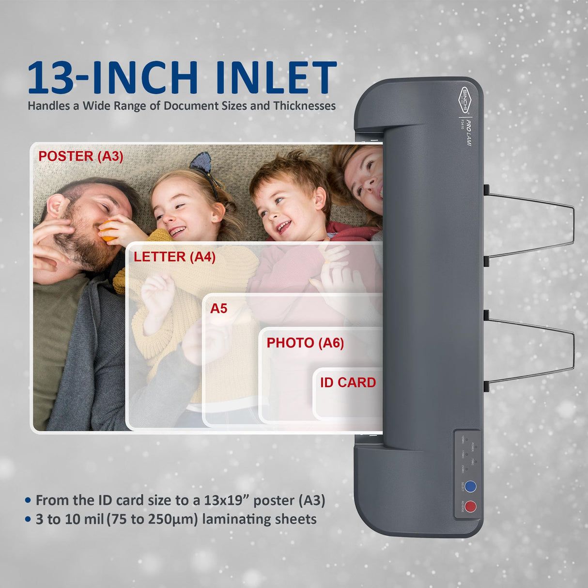 SINCHI 3-10 mil, 4-Roller Commercial Laminating Machine with Laminating Sheets, 55-Second Warm-up, 40 Inches/Minute, 13-Inch Thermal Laminator Machine for Office, School, Home SINCHI