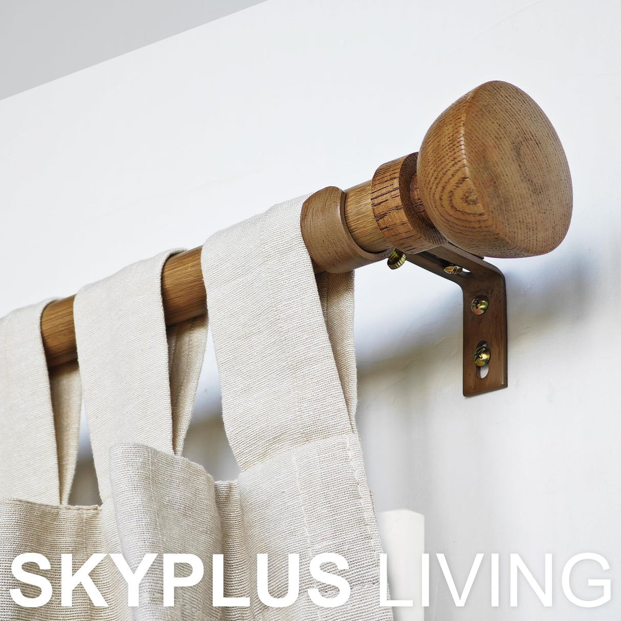 SKYPLUS LIVING Faux Wood Style Curtain Rod Set with Wood Grain Round Finial, 72-144 inch, Standard Single Drapery Rod for 1 Pack, 1 inch diameter, Adjustable Length SKYPLUS LIVING
