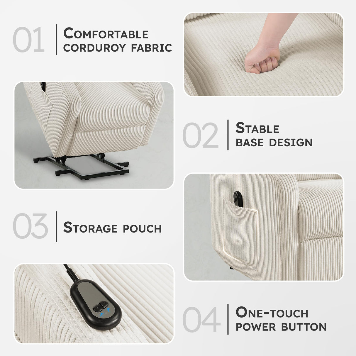 Lexicon Power Lift Recliner Chair for Elderly with Remote Control, Gentle Lift Motion, Side Pocket Armrest, Corduroy Upholstered Electric Recliner for Living Room/Bedroom, Easy Assembly, Beige Lexicon