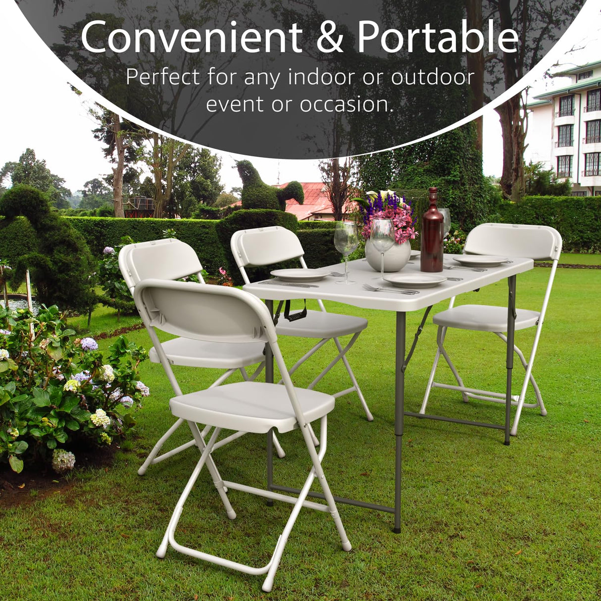 4 Feet Foldable Table Adjustable Height with Built in Handle, Steel Legs | Heavy Duty Portable | Perfect for Party, Dining, Wedding, Events, Picnic Indoor, Outdoor, Camping, Utility, Temporary Our Modern Space