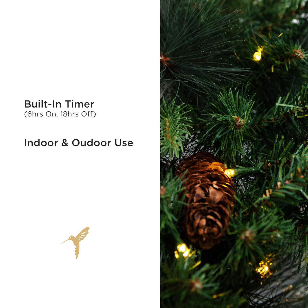 Papyrus 24" Pre-Lit Carolina Pine Artificial Wreath, Pine Cones, Warm White Light, Battery Powered, Indoor/Outdoor Papyrus