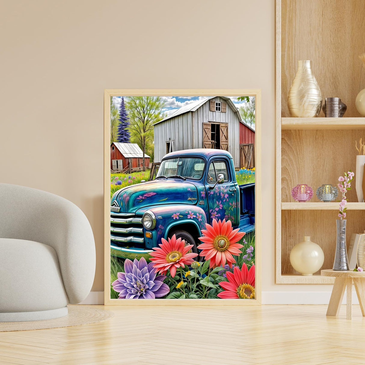 DOMROM Truck Diamond Painting Kits for Adults, Flowers Truck 5D Diamond Art Kits for Beginner, DIY Full Drill Diamond Dots Paint by Diamonds Gem Art and Crafts for Home Decor 12x16 inch DOMROM