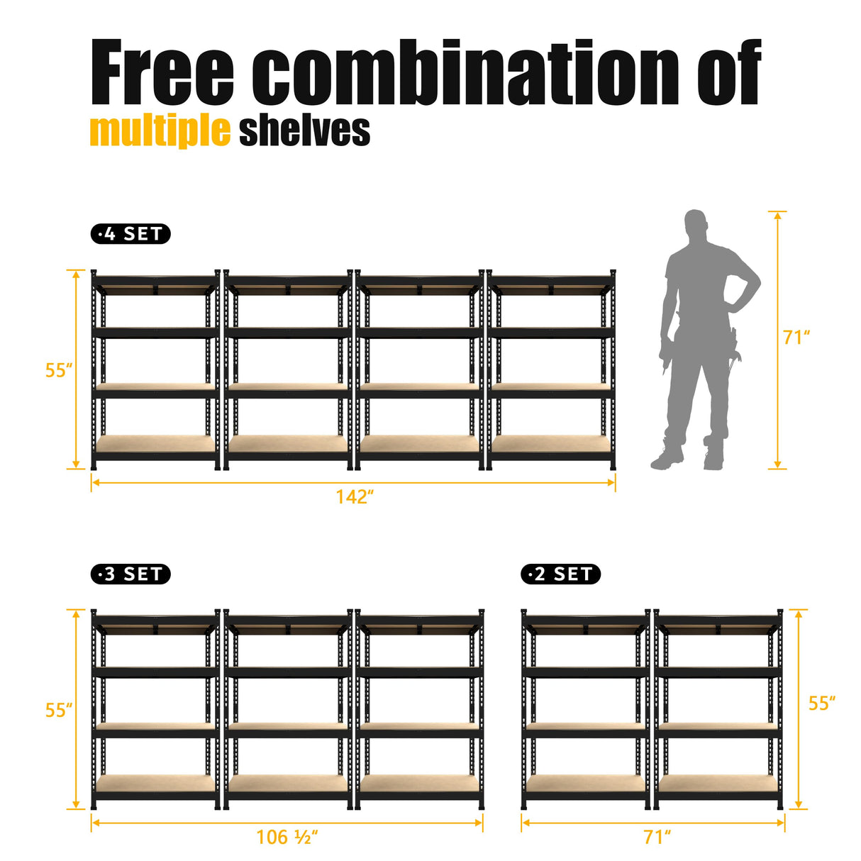 PrimeZone 4 Tier 36" W x 16" D x 55" H Storage Shelves - 3 Pack Adjustable Garage Storage Shelving, Heavy Duty Metal Storage Utility Rack Shelf Unit for Warehouse Pantry Closet Kitchen, Black PrimeZone