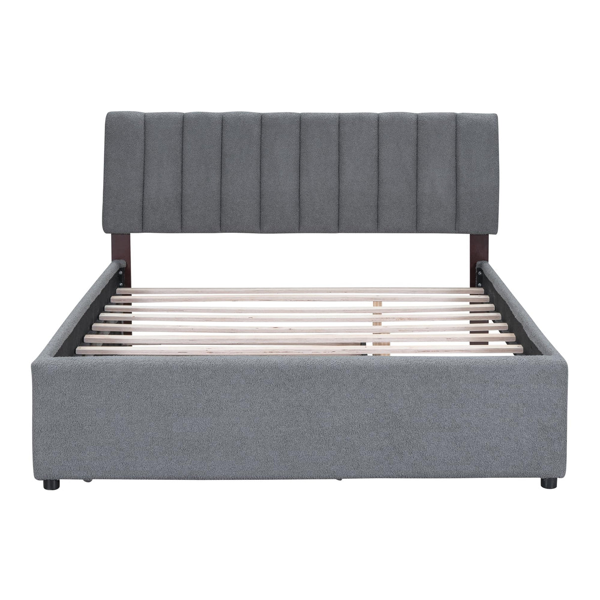 Harper & Bright Designs Queen Size Upholstered Platform Bed with Twin Size Trundle, Teddy Fleece LED Platform Bed Wood Frame with Headboard, No Box Spring Needed - Gray Harper & Bright Designs