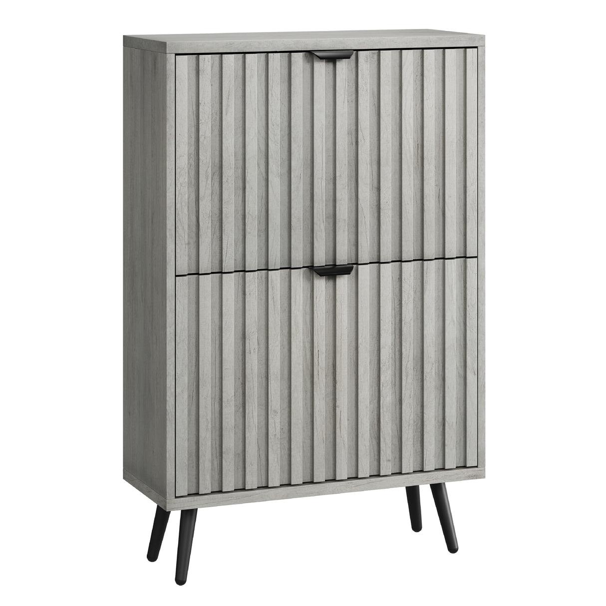 Smuxee Shoe Cabinet with 2 Flip Drawers, 23.6" Grey Hidden Shoe Storage Cabinet with Fluted Design, Freestanding Shoe Organizer Cabinet for Entryway, Hallway, Living Room, Closet Smuxee