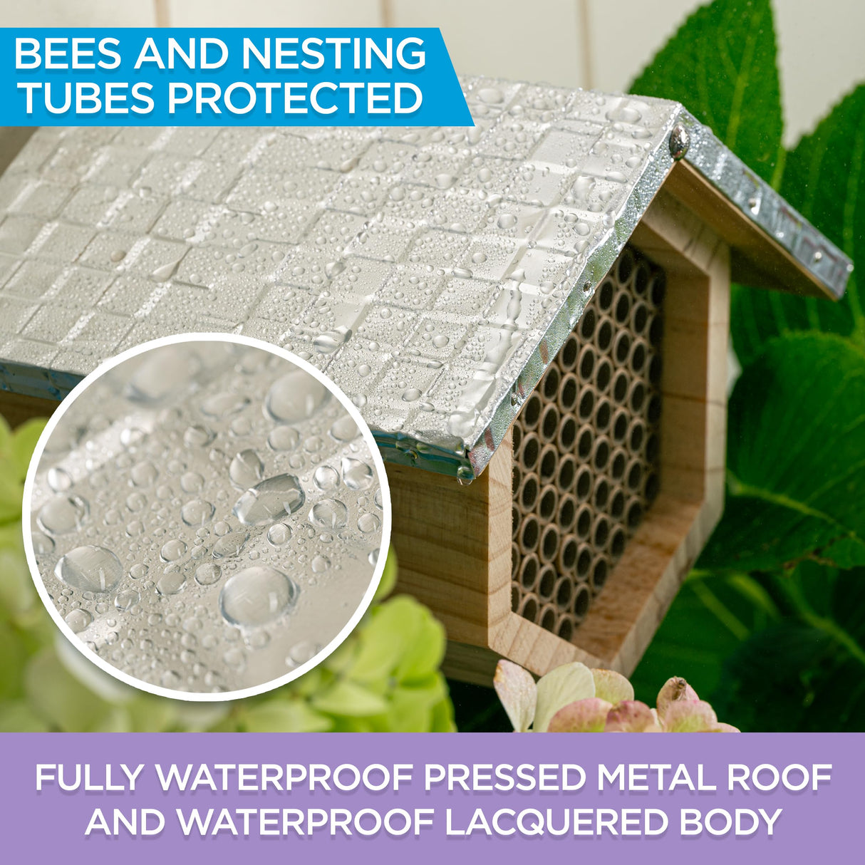 Rivajam Beekeeper Pro Mach II Mason Bee House - Strong + Waterproof Bee Hotel & Insect Habitat - Replaceable Mason Bee Tubes Filled Bee Houses for The Garden - Pollinator House Gardening Gifts Rivajam