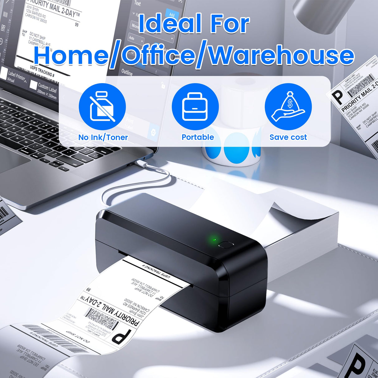 Bluetooth Thermal Shipping Label Printer, Wireless 4x6 Label Printer for Shipping Packages & Small Business, Compatible with Android, IOS, Windows and Mac, Widely Used for Ebay, Amazon, Shopify, Etsy NelkoGlobal