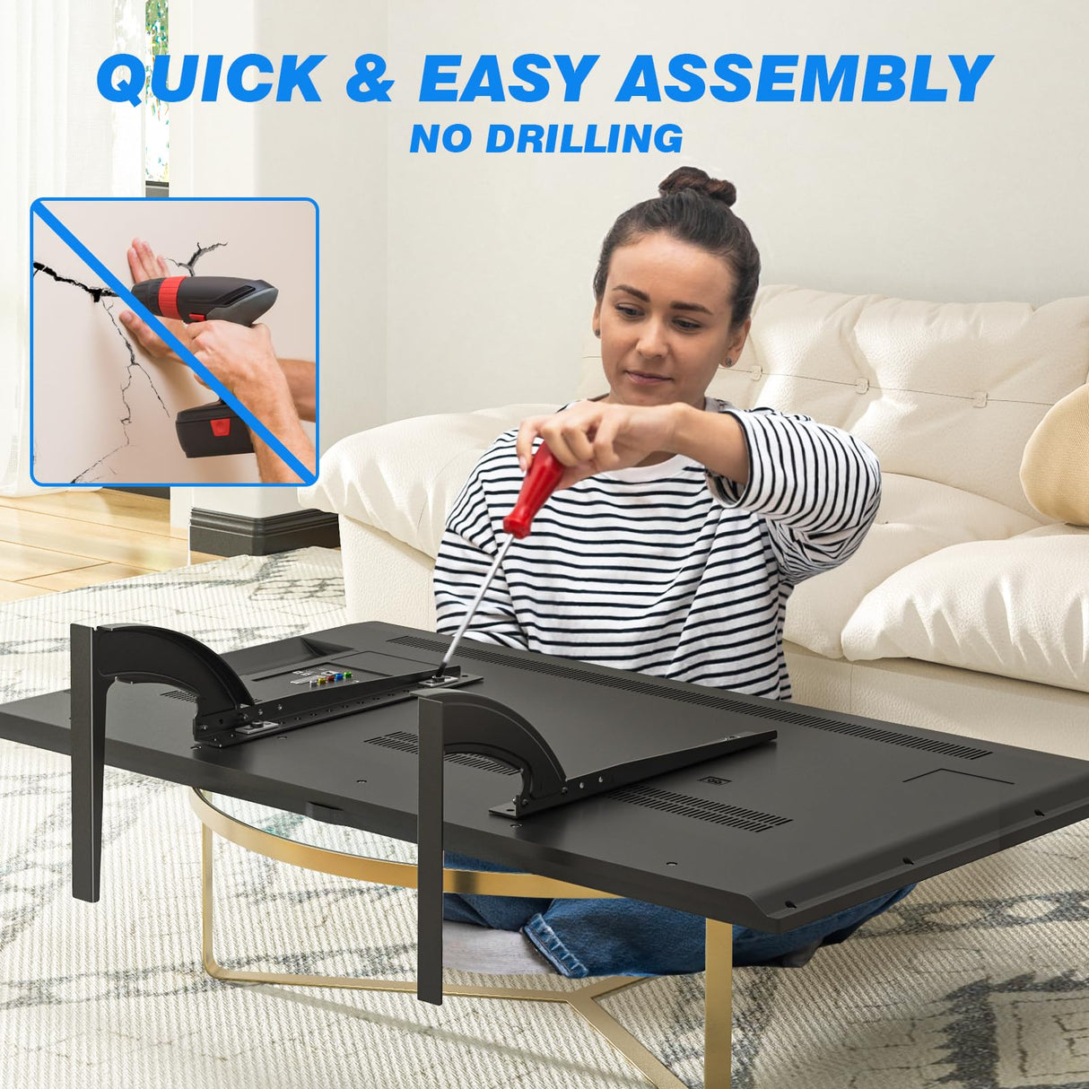 Rfiver Universal Table Top TV Stand Base TV Legs with Height Adjustment fits Most 32-55 Inch LCD LED Flat Screen TVs, Max VESA 800x400 mm, TV Feet Mount Holds up to 88 lbs, Black Rfiver