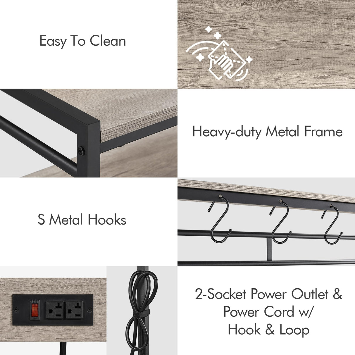 Yaheetech Bakers Rack with Power Outlet, Coffee Bar Station with 5 S-Hooks, 33 Inches Kitchen Storage Shelf Rack for Spices, Pots and Pans, Microwave Stand for Dinning Room/Living Room, Gray Yaheetech