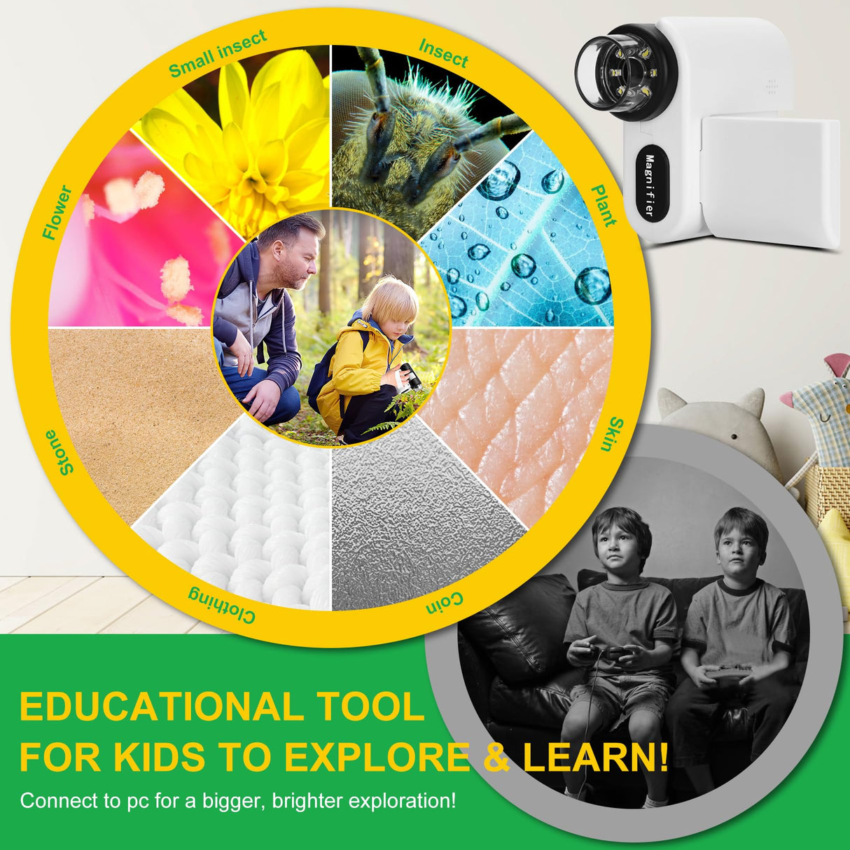 Laradola Microscope for Kids: Mini Pocket Digital Microscope 1000X Zoom Science Kits Learning & Educational STEM Toys for Age 3 4 5 6 7 8 10-12 Boys Girls Christmas Birthday Gifts Laradola