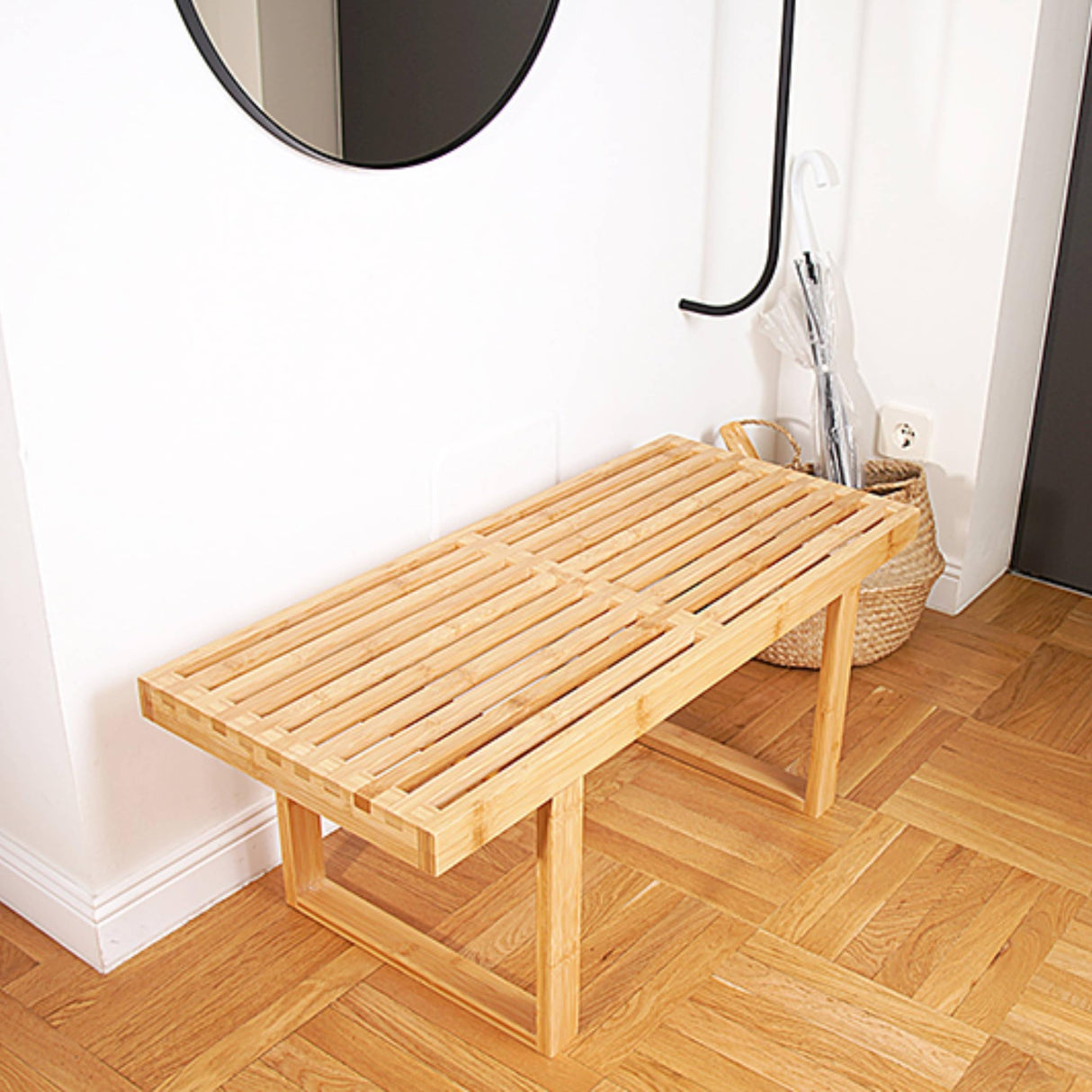 SWEVEN Natural Slat Entryway Bench, Bedroom Bench, Living Room Bench, Dining Bench, Entry Way Bench | Perfect Wooden Bench for Bedroom End of Bed, Bathroom, Kitchen, Foyer, Hallway and More. SWEVEN