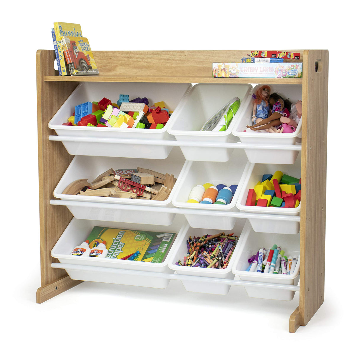 Humble Crew Toy Storage Organizer with Top Shelf and 9 Removable Bins, Natural/White – Toddler Bookshelf with Toy Organizer - Modern Toy Rack Ideal for Kids' Rooms, Playrooms, and Nurseries Humble Crew
