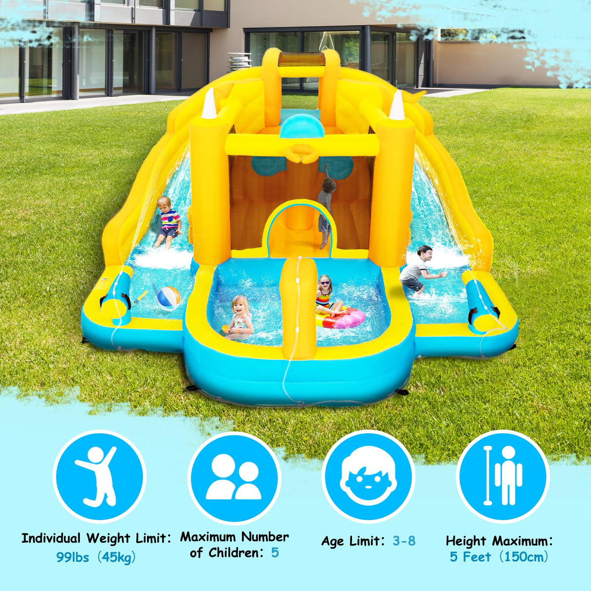 BOWTHY Ultra Inflatable Bounce House Water Slide,15x13FT Mega Water Park with Dual Slides,750W Blower,Climbing Wall,Splash Pool,Basket-Rim,Water Cannon,Great Party Gift for Kids Backyard BOWTHY