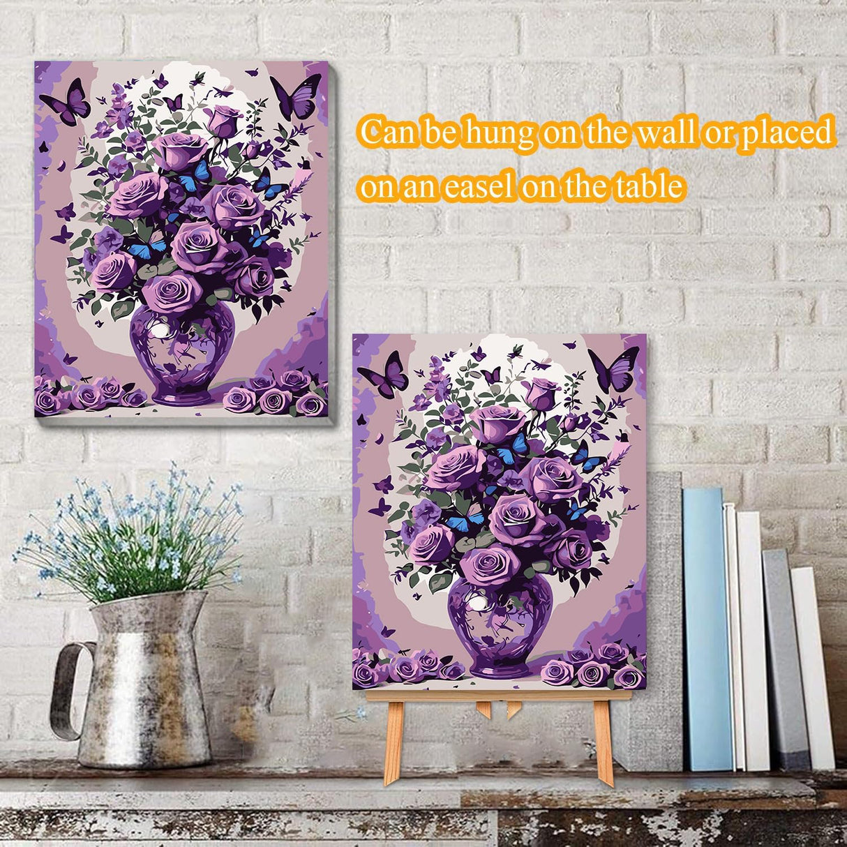 VIGEGU Rose Paint by Numbers Kit for Adults with Framed - Flower Paint by Number with Wooden Easel DIY Adult Paint by Number Kits Box Pack Acrylic Oil Painting for Wall Decor 9.5x12in VIGEGU