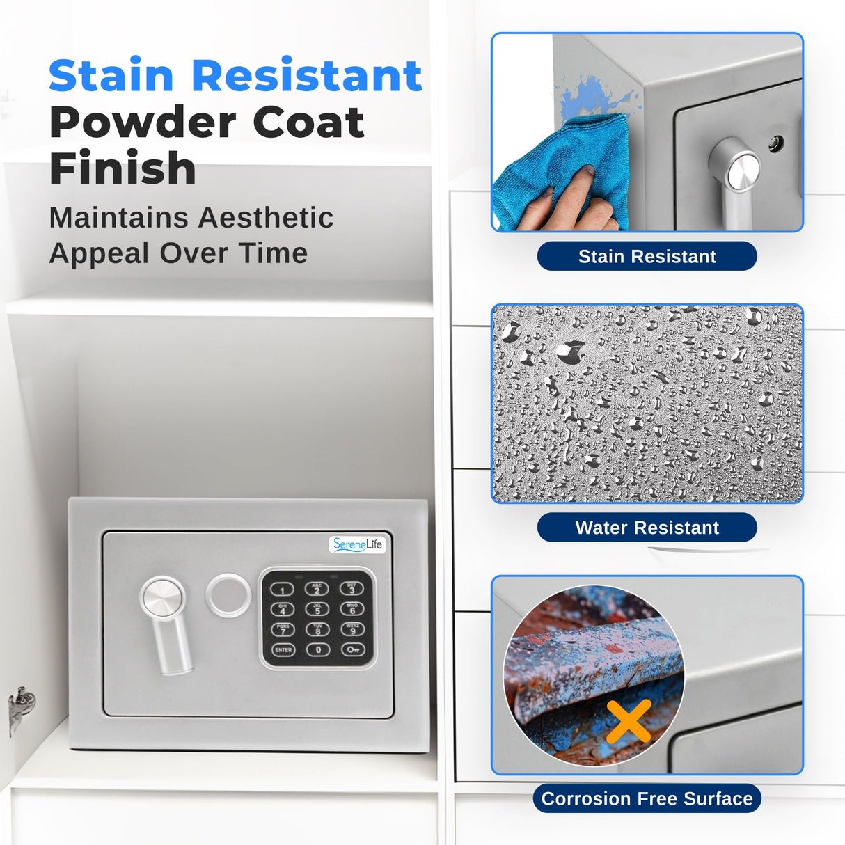 SereneLife Heavy Duty 9.1 x 6.7' Electronic Safe Box | Digital Touch Pad Lockbox with Code 2 Keys | Small Safe Box for Home/Office, Secure Cash, Jewelry, Firearms | Wall/Floor Mountable SereneLife