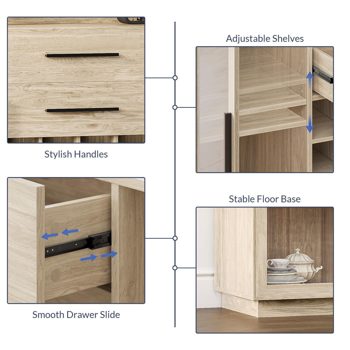 BELLEZE 55" Wine Cabinet, Sideboard Buffet with Wine Rack and Glass Holder, Home Coffee Bar Freestanding Liquor Cabinet with Display Glass Doors for Living Room, Dining Room - Marcel (White Lotus) BELLEZE