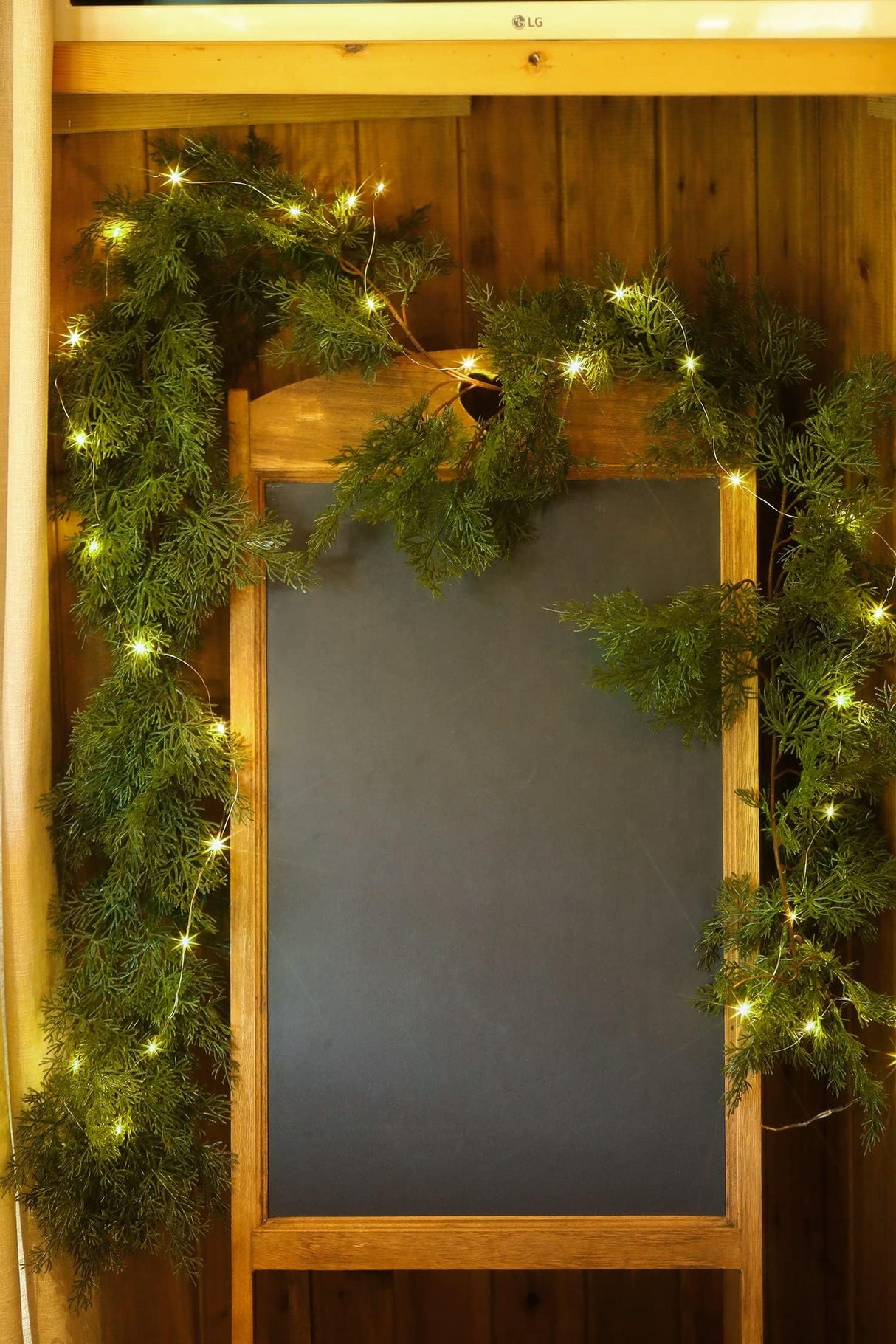 6FT Christmas Garland PARTY JOY Cedar Garland with 9.8FT LED Lights String, Greenery Plant for Christmas Decorations Table Mantle Background Wall Room Outdoor Indoor Winter Decoration PARTY JOY