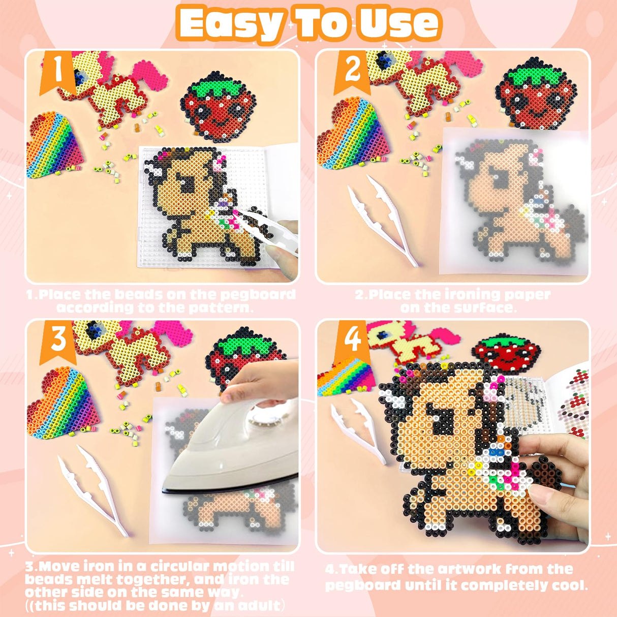 Fuse Beads Kit - 72 Colors 5mm Fuse Beads Set with Pegboards, Ironing Papers and Accessories, Fuse Beads 3 Boxes, DIY Craft Kits for Kids, Arts and Crafts Gifts for Girls & Boys Christmas Birthday AJAZPER