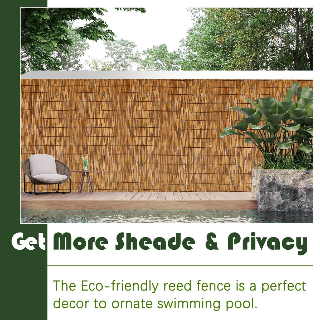 Barydat 2 Pcs 4 x 16.4 ft Reed Fence Roller Reed Fencing, Privacy Patio Screen Decorative Fences Reed Screen Curtain for Garden Backyard Patio Balconies (Brown) Barydat