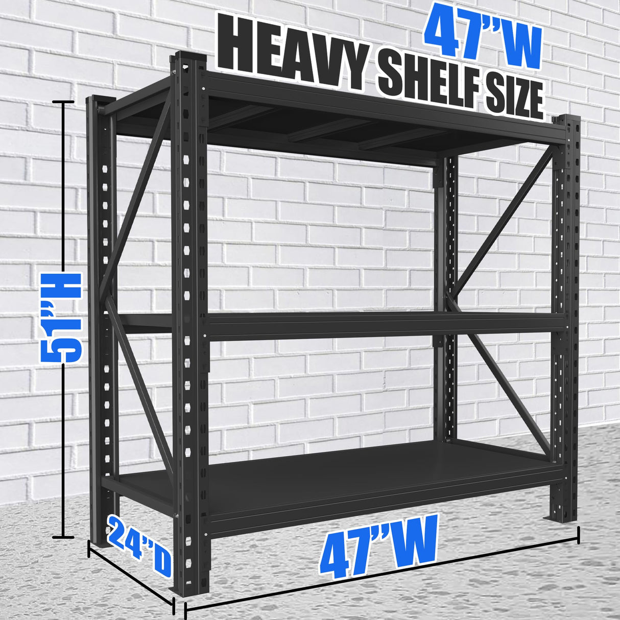 47.2''H Garage Shelving 5000LBS Heavy Duty Garage Storage Shelves Industrial Shelf Unit Easy Assembly 3 Tier Adjustable Metal Shelving Storage Organizer,47.2" H*51.2" W*24" D Metallitrend