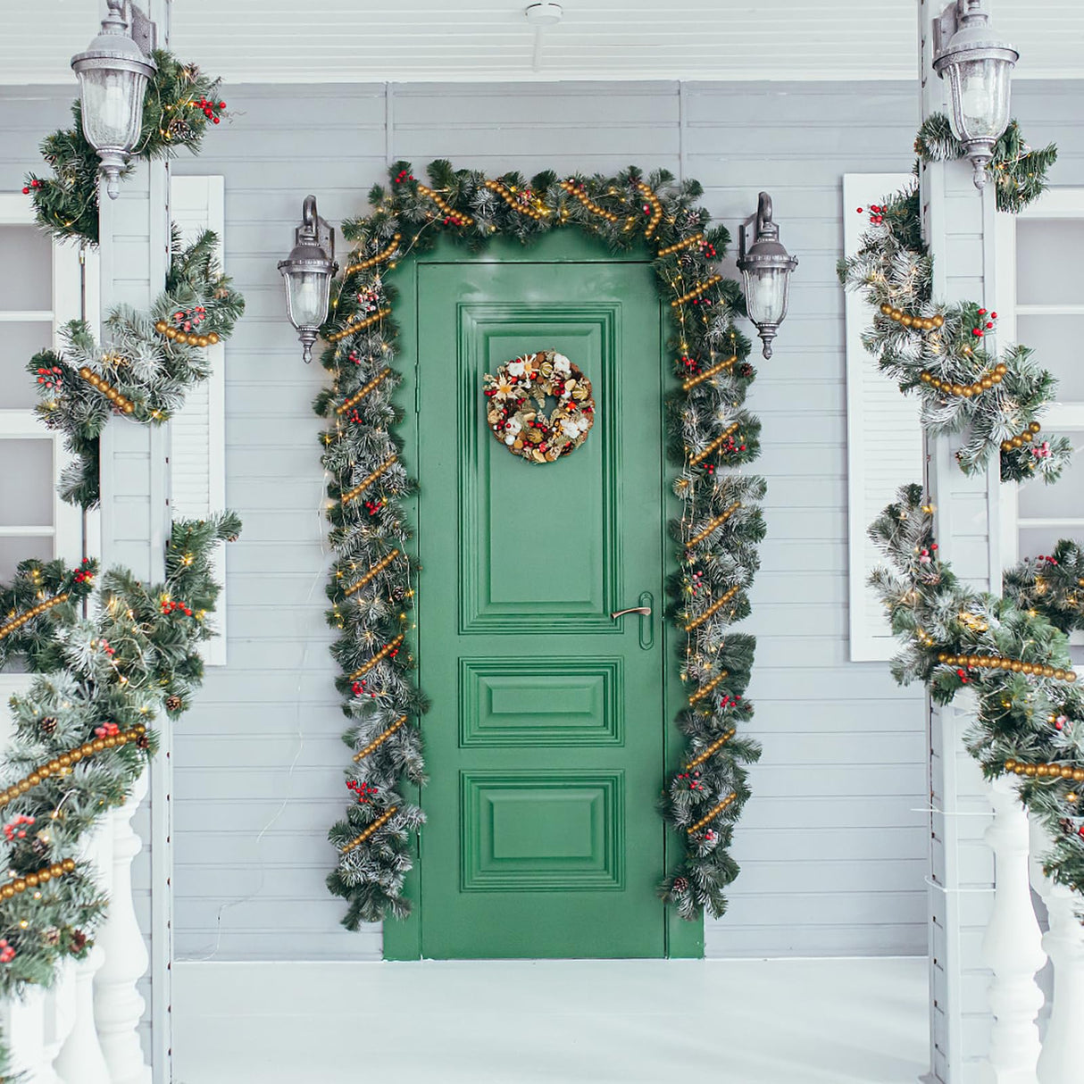 314 inch Christmas Wood Bead Garland,Gold Decorated with Christmas Tree Ornament,2 Pcs Farmhouse Bead Garland for Christmas Decoration Supplies(157 inch/1 Pcs) Eerrhhaq