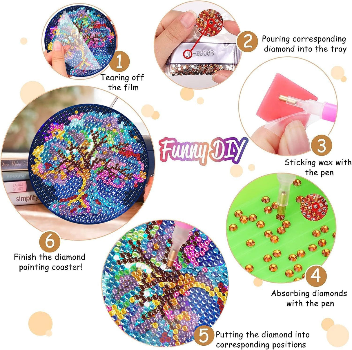 8 Pcs Diamond Painting Coasters Kits - 5D Diamond Painting Coasters DIY Diamond Art Coasters with Holder Non Slip Coaster Crystal Sticky for Tabletop Protection and Gifts(Tree of Life) Generic