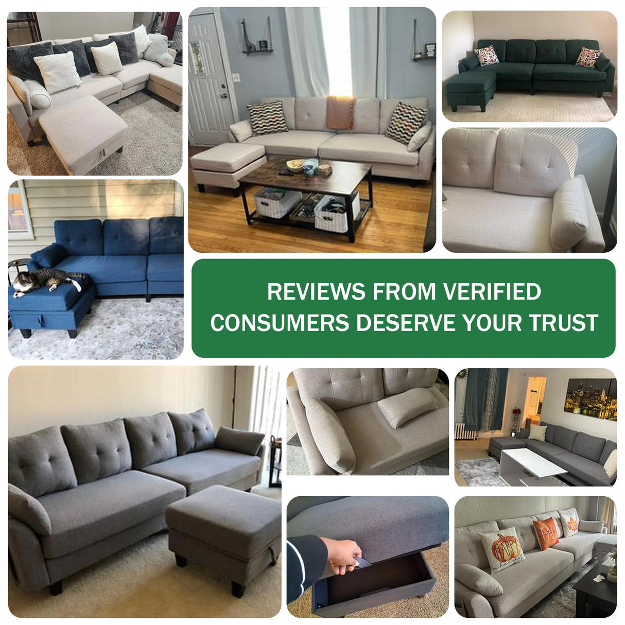 Chireca 102" Convertible Sectional Sofa, Modern L Shaped Couch with Storage Ottoman and Side Pockets, 4 Seater Sofa for Living Room Apartment, Beige Chireca