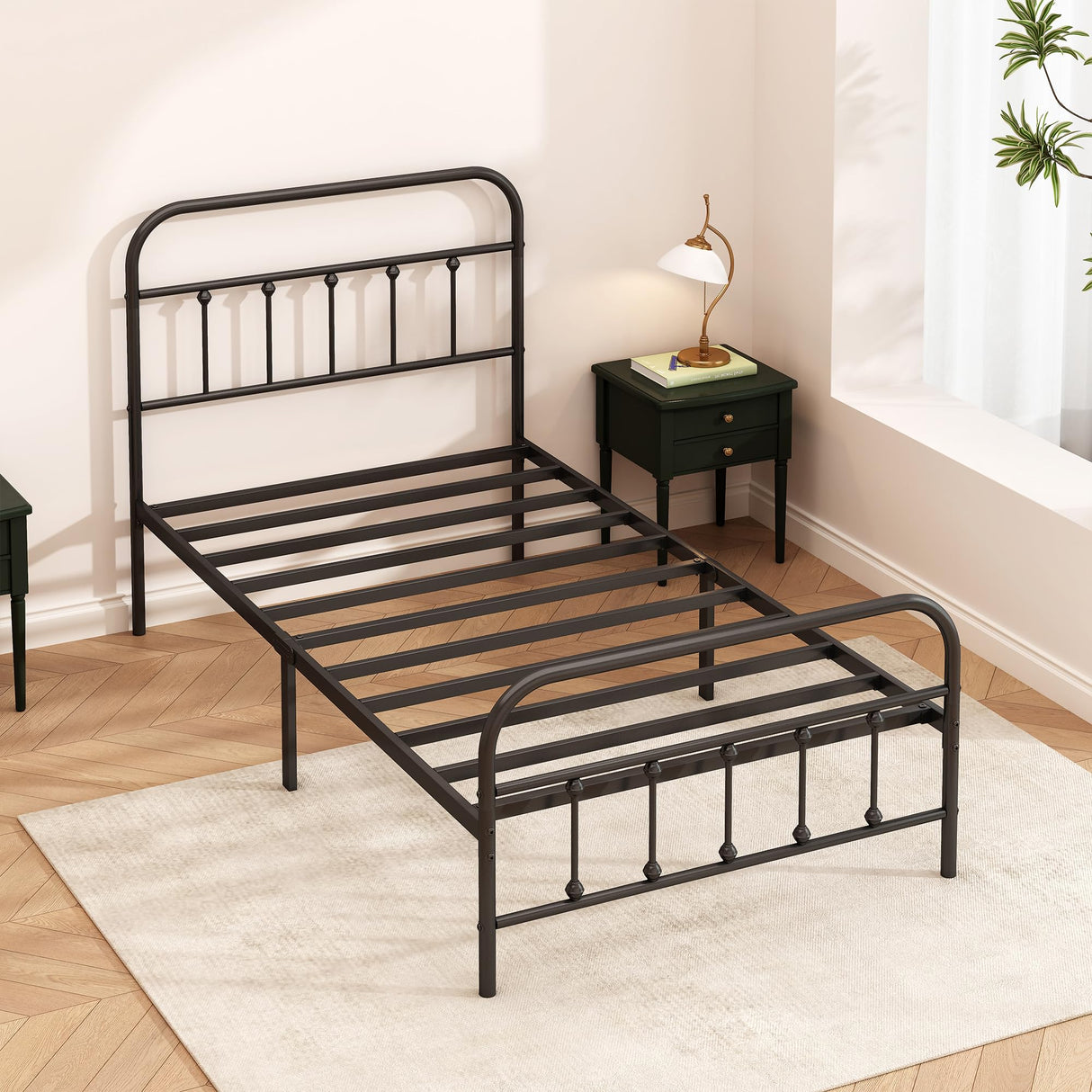 Kujielan Metal Bed Frame - Structurally Stable Heavy Duty Steel Slat Supported Twin Bed Frames,No Box Spring Needed for Easy Removal and Transport. Kujielan
