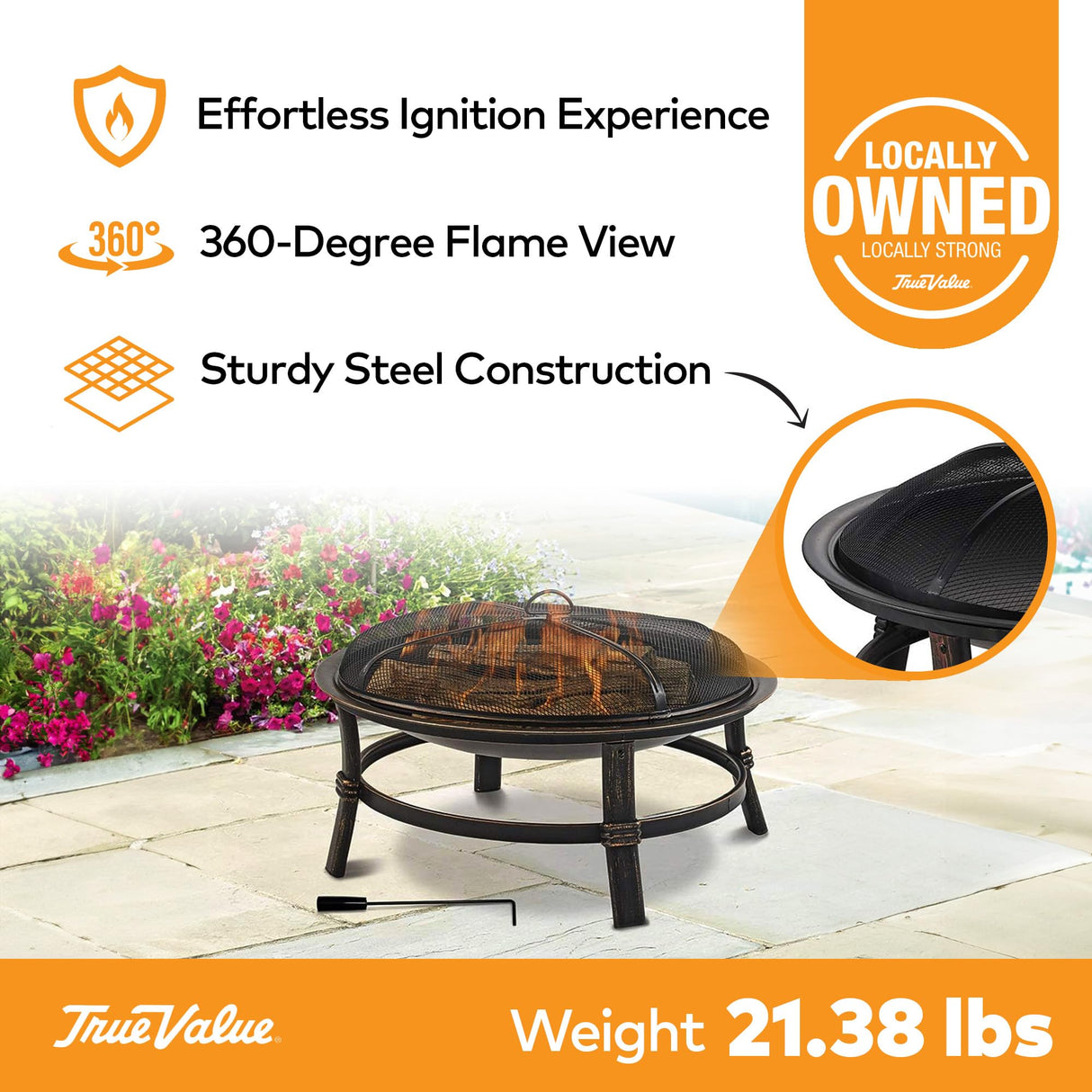 Mr. Bar-B-Q 29 Inch Wood Burning Steel Fire Pit Bowl Outdoor Bonfire Fireplace with Spark Screen and Poker for Deck, Patio, and Backyard Porch, Black Endless Summer