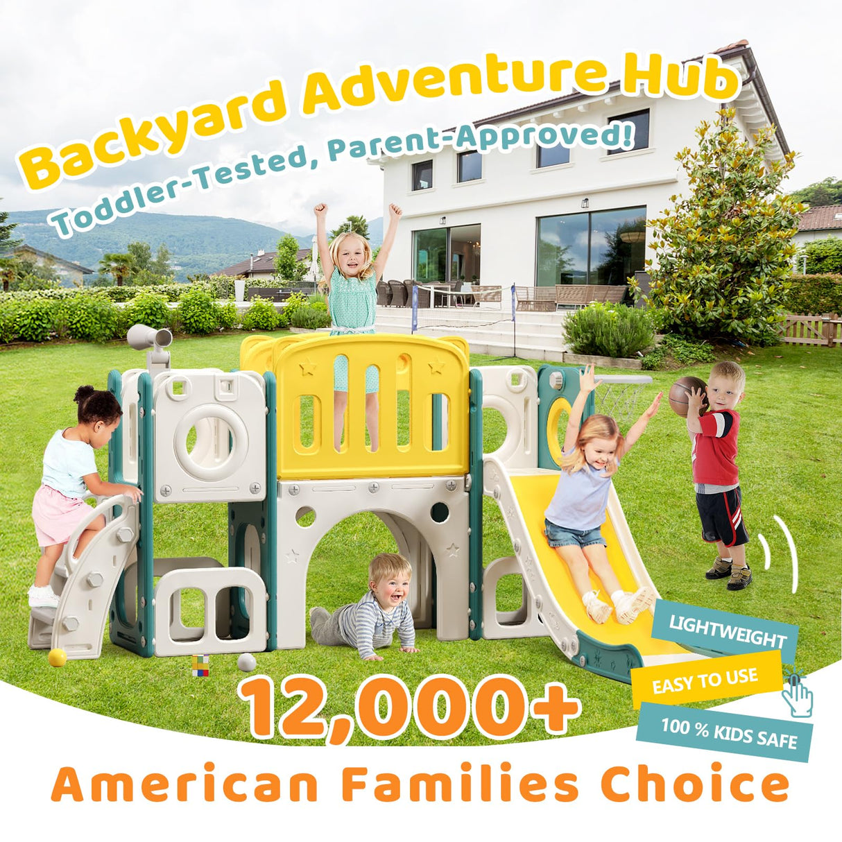 8 in 1 Toddler Slide Set, Kids Slide for Toddlers, Toddler Climber Slide PlaySet with Basketball Hoop,Outdoor Indoor Playground for Toddlers Upgraded MOCUTEEN