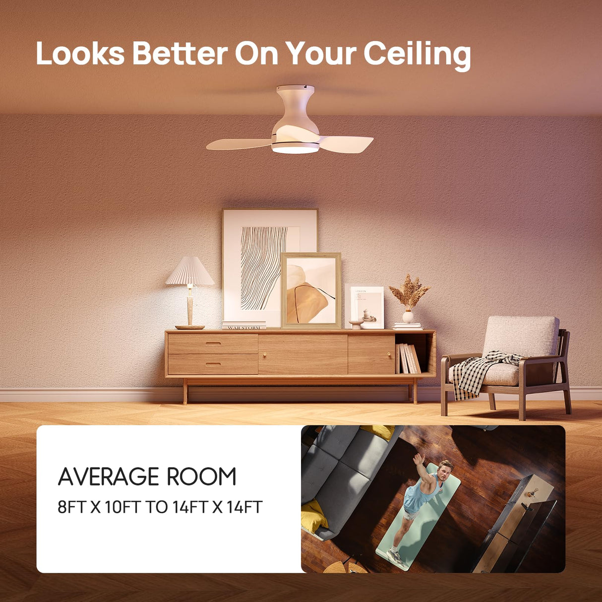 Consciot Ceiling Fan, 30 Inch Ceiling Fan With Lights Remote Control, White Low Profile Modern Ceiling Fan, Flush Mount, Reversible Quiet DC Motor, 6 Speed, Dimmable, Kitchen Bedroom Patio Damp Rated Consciot