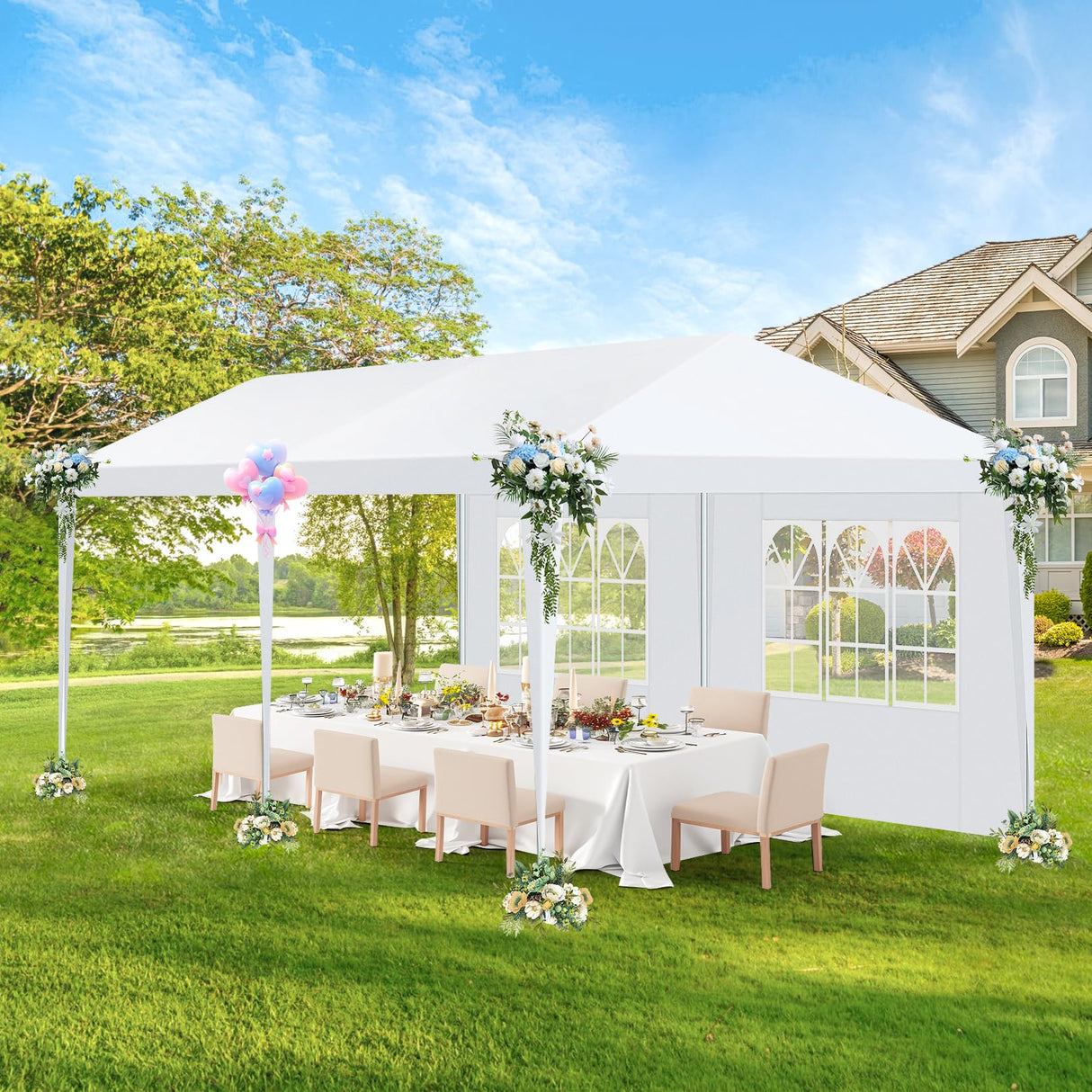 HOTEEL Canopy 10'x20' Party Tent with 4 Removable Sidewalls, Event Tent, Outdoor Tent for Parties, Large Canopy Tent for Parties, Weddings, Patio Camping Gazebo, All Season & Waterproof, White Hoteel