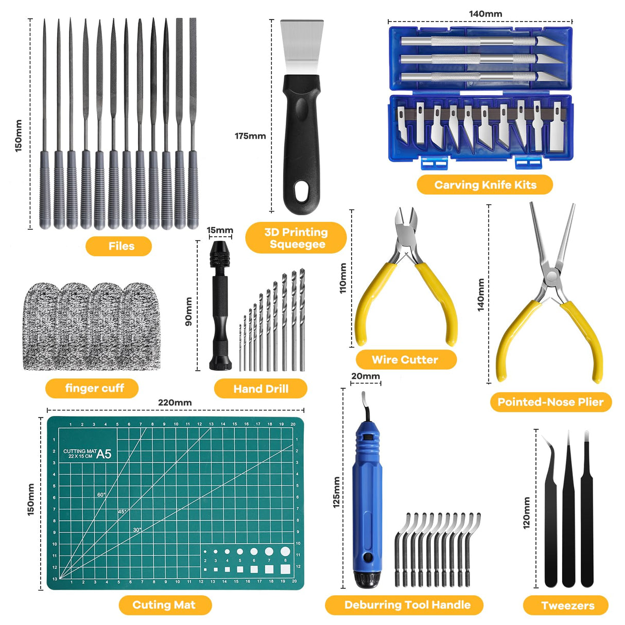 3D Printer Tools Kit, 58 PCS 3D Printer Accessories Kit Includes Deburring, Removal Tools, Cutters etc, RealPlus 3D Printing Tools for Remove, Smoothing, Finishing, Drilling, Deburring, Craving RealPlus