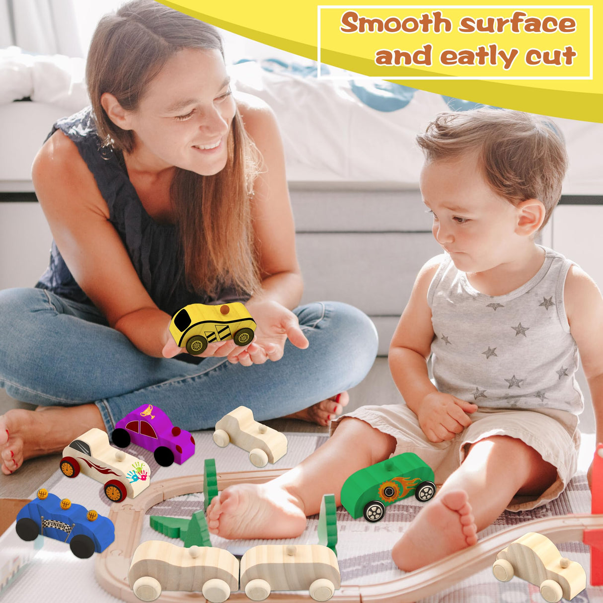 Feradny 42 Pcs Unfinished Wooden Cars Include 18 Wood DIY Car Toys Wood Car Crafts Painting with 24 Painting Tools for Kids Home Activities Arts Crafts Projects Easy Woodworking Party Favors Feradny