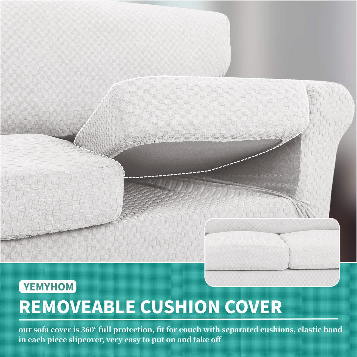 YEMYHOM Latest Checkered 3 Pieces Couch Covers for 2 Cushion Couch High Stretch Sofa Cover with 2 Extra Large Seat Cushion Covers Anti Slip Elastic Slipcovers (XL Loveseat, White), 71"-91"(2 CUSHIONS) YEMYHOM