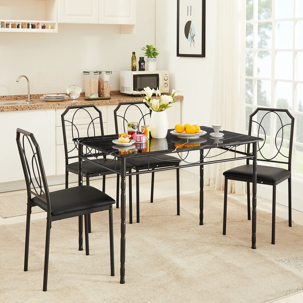 VECELO 5 Piece Dining Table Set for 4, Dinette with Chairs for Kitchen, Breakfast Nook, Small Space,Easy Assembly VECELO