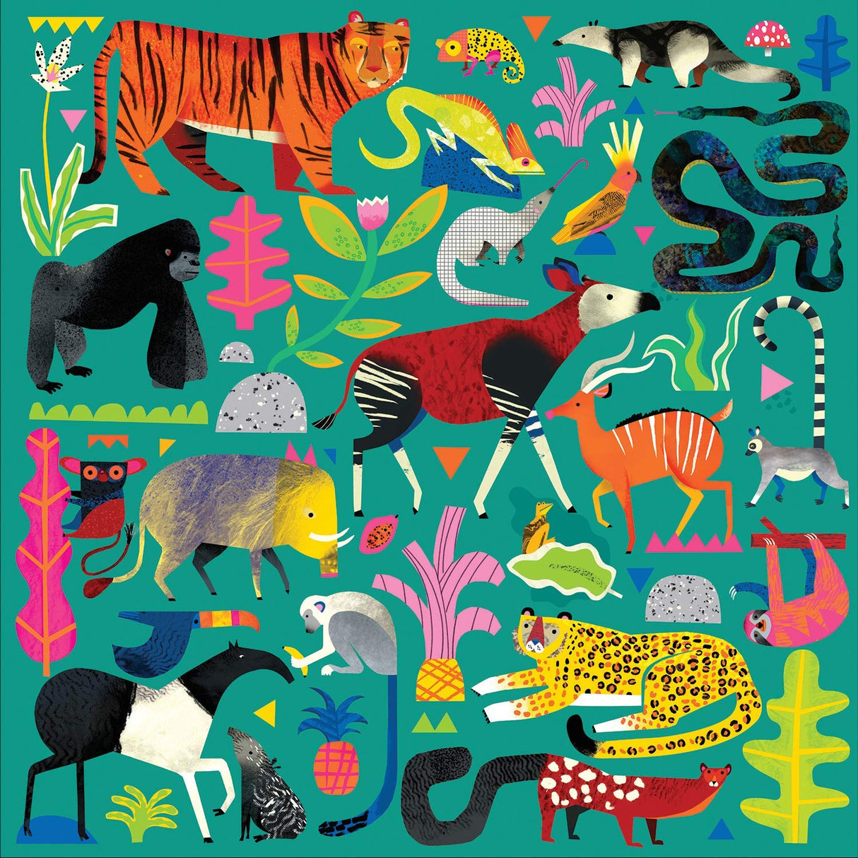 Mudpuppy Rainforest Animals 500 Piece Family Jigsaw Puzzle, Vibrant Rainforest and Animal Puzzle with Tiger, Gorilla, and More Beloved Animals Abrams