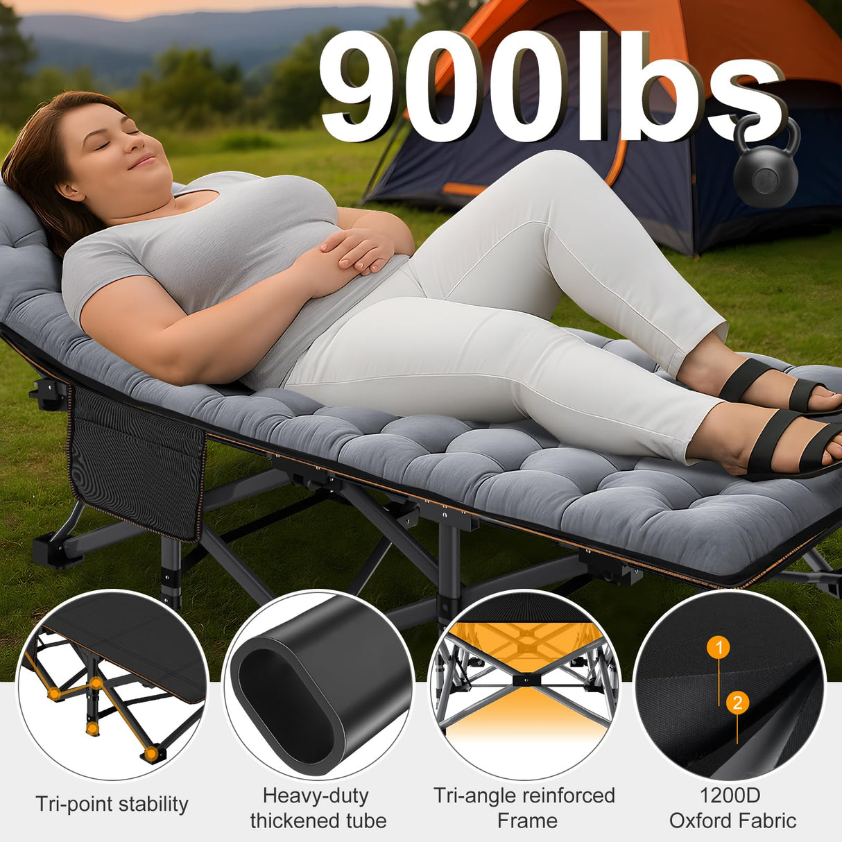 ABORON Oversized XXL Folding Camping Cot W/Mat for Adults, 78" L x 32" W x 18" H, Heavy Duty Outdoor Bed with Carry Bag,1200 D Layer Oxford Travel Camp Cots ABORON