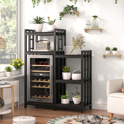 YCHF 6-Tier Kitchen Bakers Rack, Utility Storage Shelf, Mini Fridge & Microwave Oven Stand Table, Coffee Bar, Adjustable Kitchen Shelves Freestadning for Home Office (Black Wood Grain)