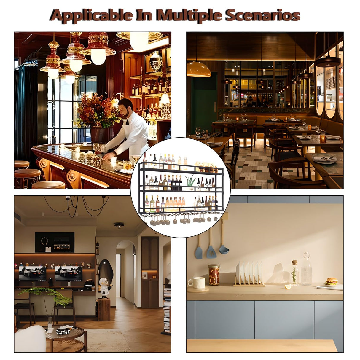 Wall Mounted Wine Rack, 3 Tier Wine Glass Holder with LED Light, Large Wall Mounted Shelves with Hanging Wine Racks Bottle Display Shelf, for Home Bar Cafe Restaurant (39.4 * 9.8 * 35.4 inch) Generic