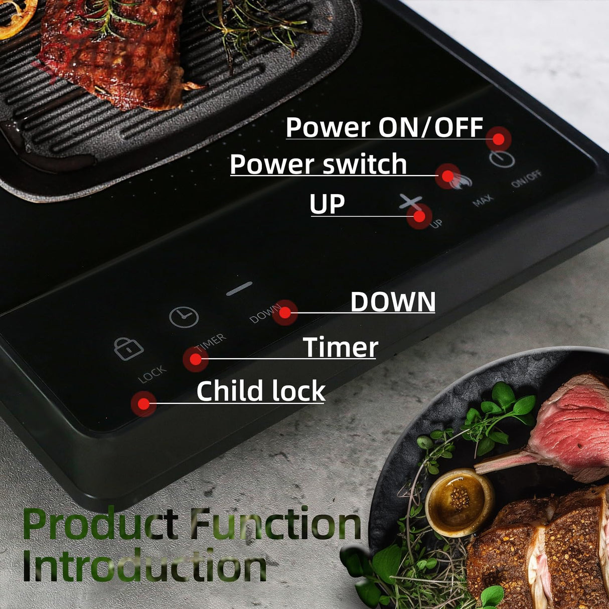 WAATFEET 1600W Portable Induction Cooktop,Electric Induction Cooker and Burner,Countertop Hot Plate with 10-Level Adjustment,3-Hour Timer,Smart Touch Cooktop,and Safety Lock Feature,Black waatfeet